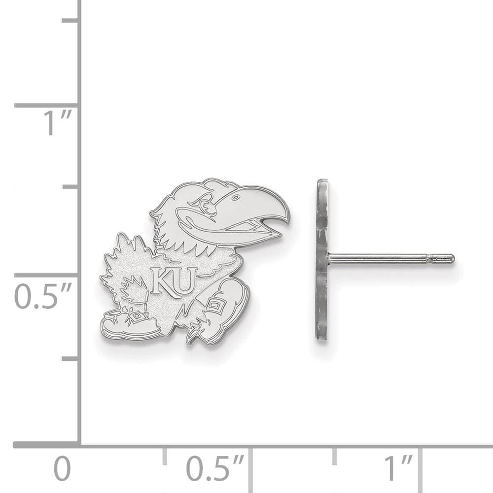 Sterling Silver Rhodium-plated LogoArt University of Kansas Jayhawk Small Post Earrings Q-SS056UKS
