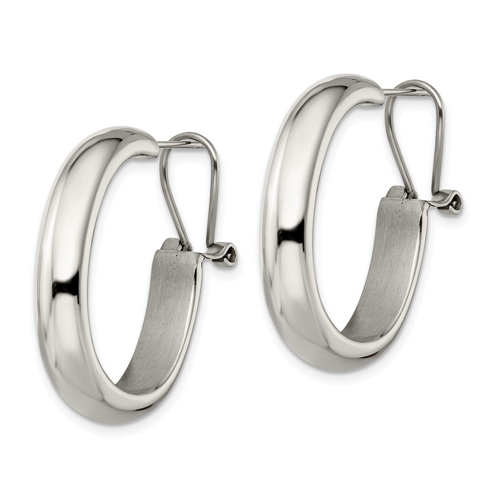 Stainless Steel Polished Omega Back Hoop Earrings