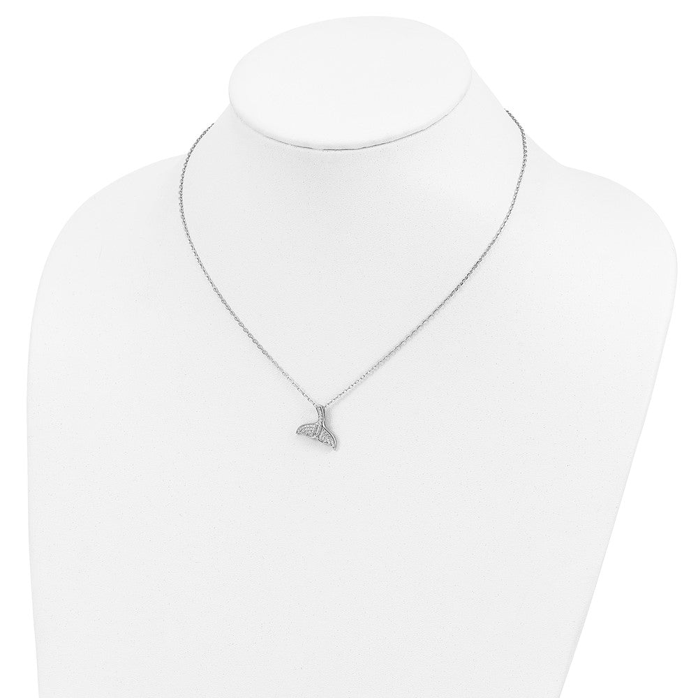 Cheryl M Sterling Silver Rhodium-plated Brilliant-cut CZ Whale Tail 16 Inch Necklace with 2 Inch Extender 16 Inches