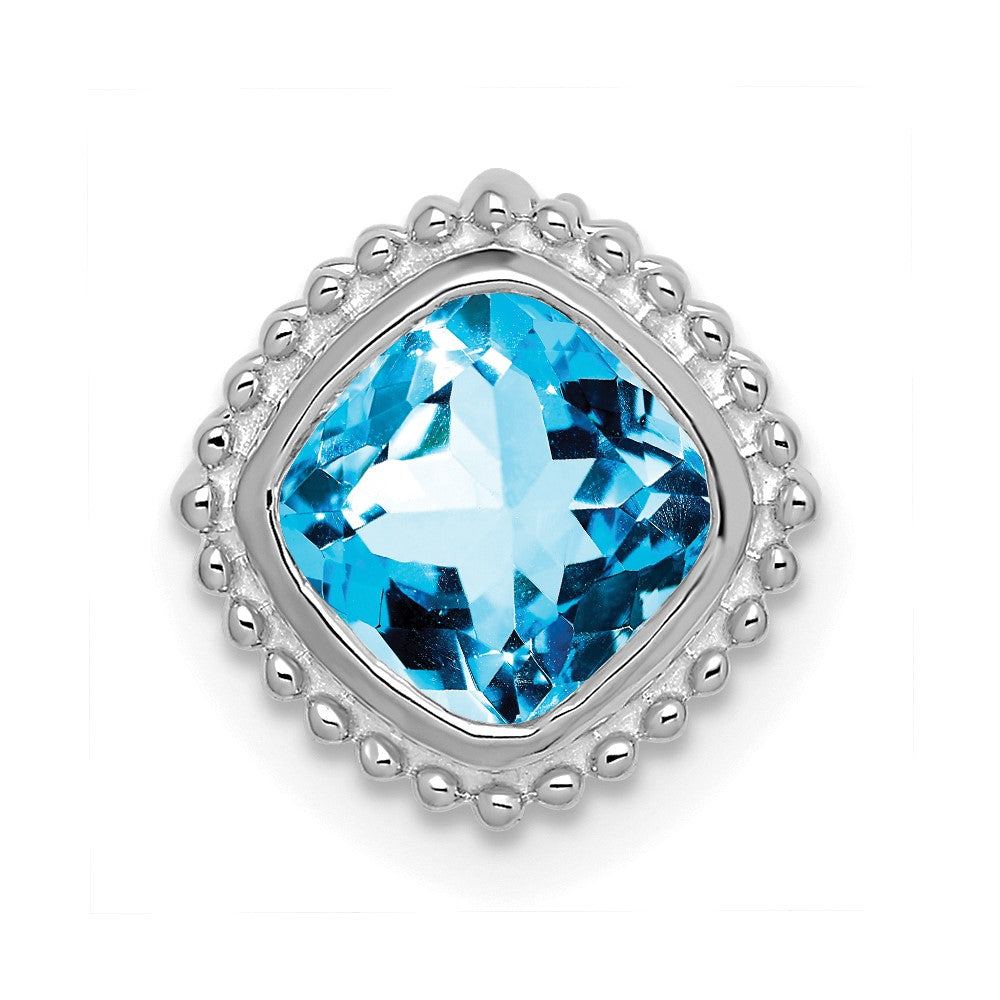 14k White Gold Cushion Blue Topaz Chain Slide
