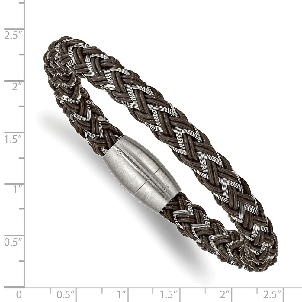 Stainless Steel Brushed Wire and Rubber Braided 8.5in Bracelet 8.5 inches
