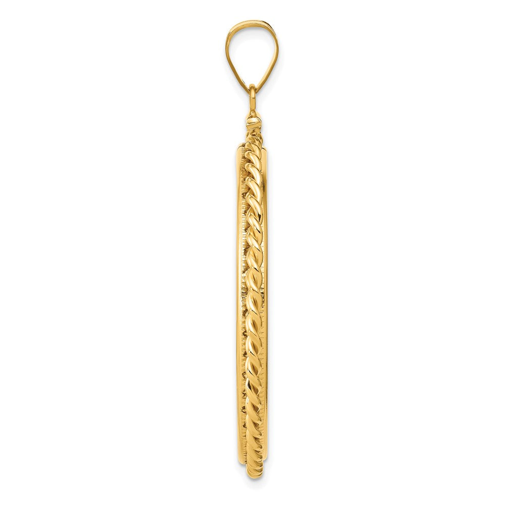 Wideband Distinguished Coin Jewelry 14k Polished Twisted Wire 37.0mm x 2.85mm Screw Top Coin Bezel Pendant