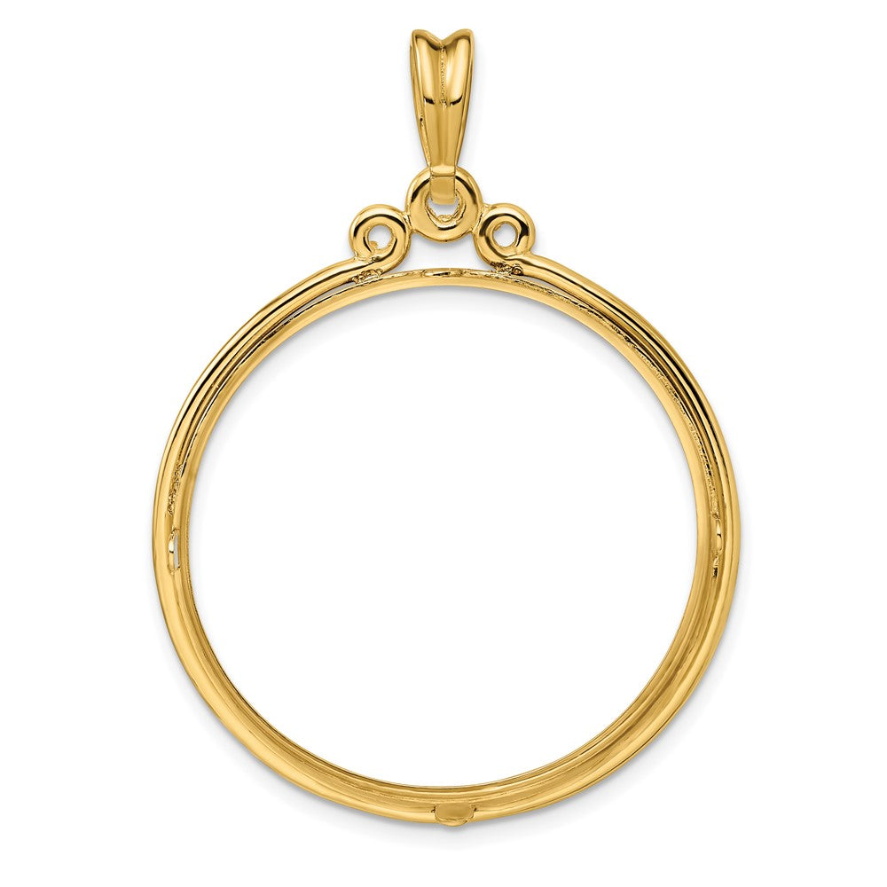 Wideband Distinguished Coin Jewelry 14k Polished Triple Circle Top 32.7mm Prong Coin Bezel Pendant