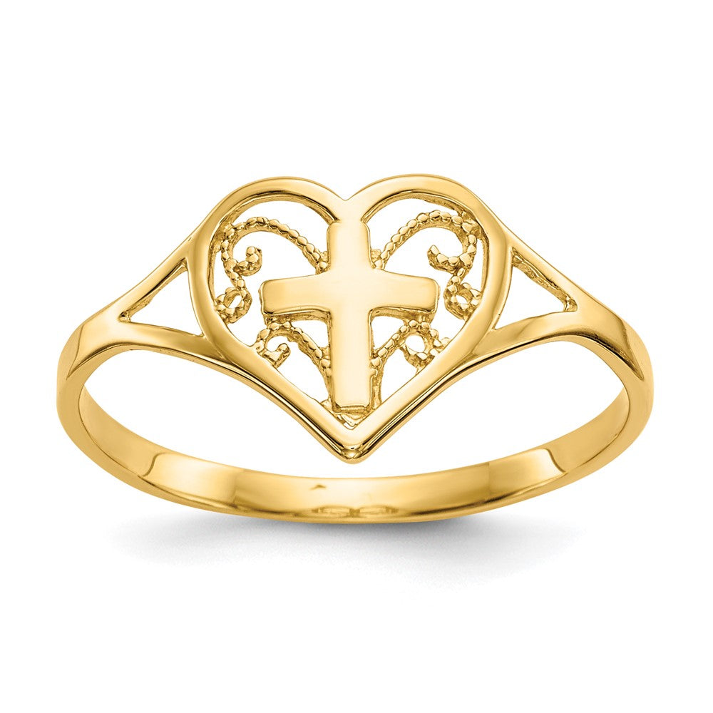 14k Polished Heart w/ Cross Ring Size 6.75