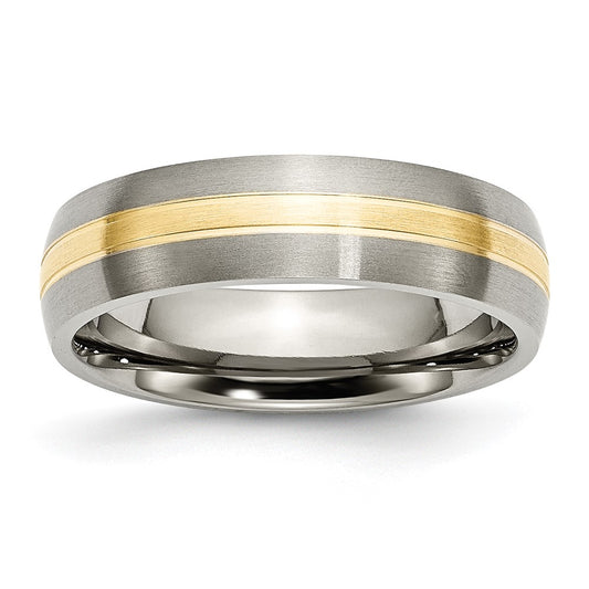 Titanium Brushed w/14k Yellow Inlay 6mm Grooved Band Size - 12