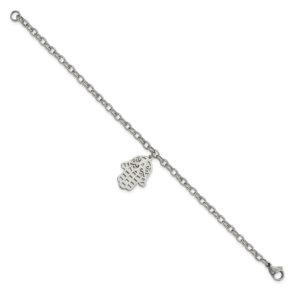 Stainless Steel Polished Chamseh/Hamsa 7in Bracelet 7 inches