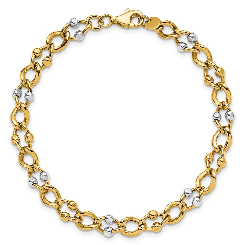 10K Two-tone Polished Fancy Link with Beads Bracelet 7.5  inches