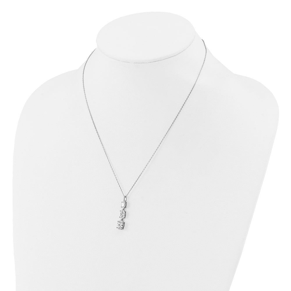 Cheryl M Sterling Silver Rhodium-plated Polished Graduated Triple Oval CZ Necklace 18 Inches