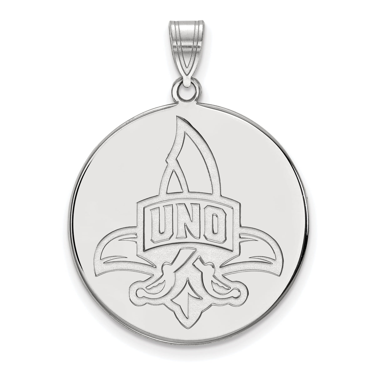 Sterling Silver LogoArt Official Licensed Collegiate University of New Orleans (UNO) XL Disc Pendant