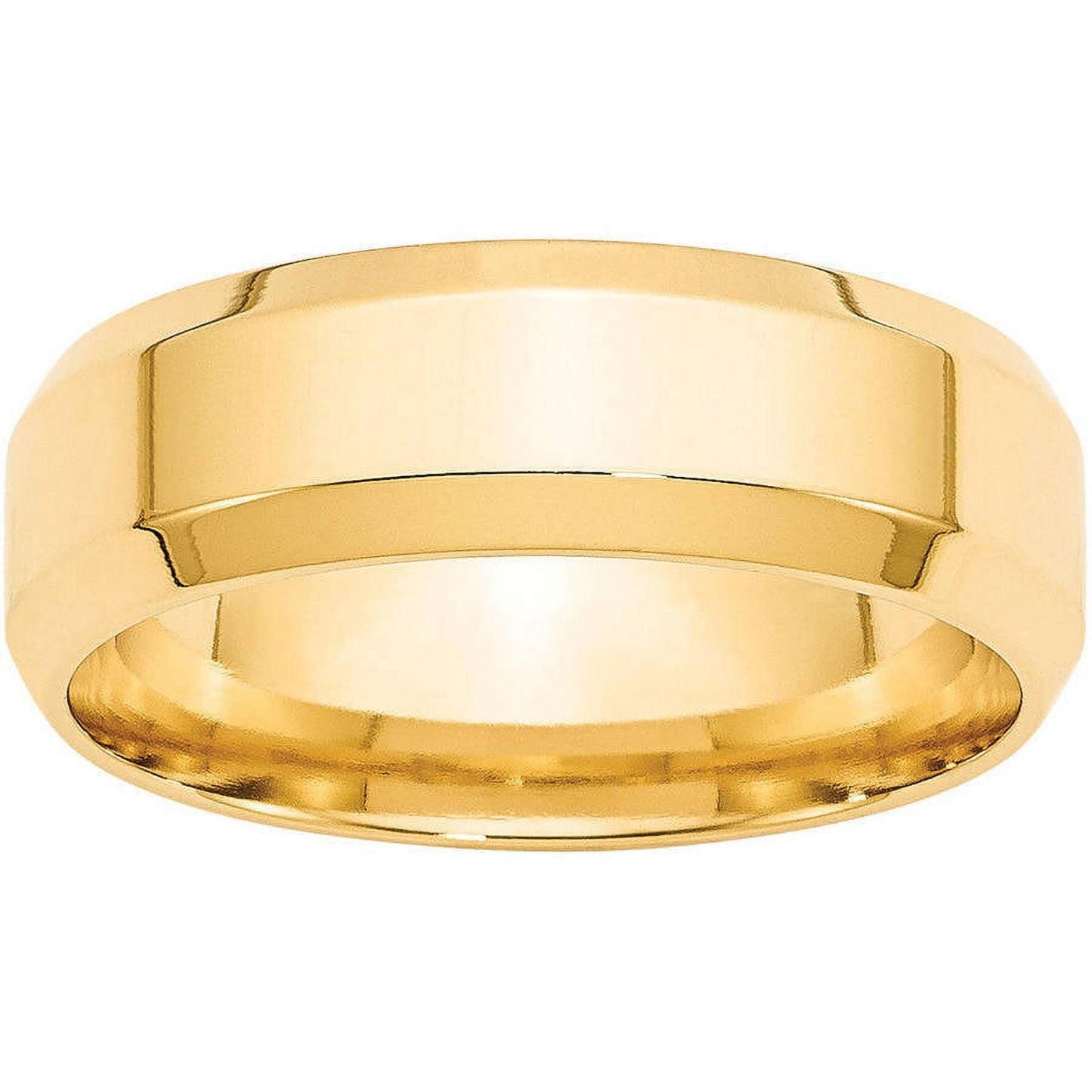14k Yellow Gold 7mm Beveled Edge Comfort Fit Wedding Band Size 14