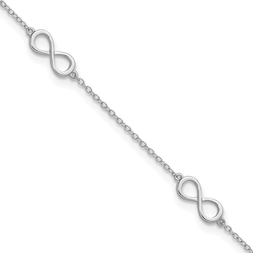 Sterling Silver Rhodium-plated Infinity 9in Plus 2in ext Anklet 9 inches