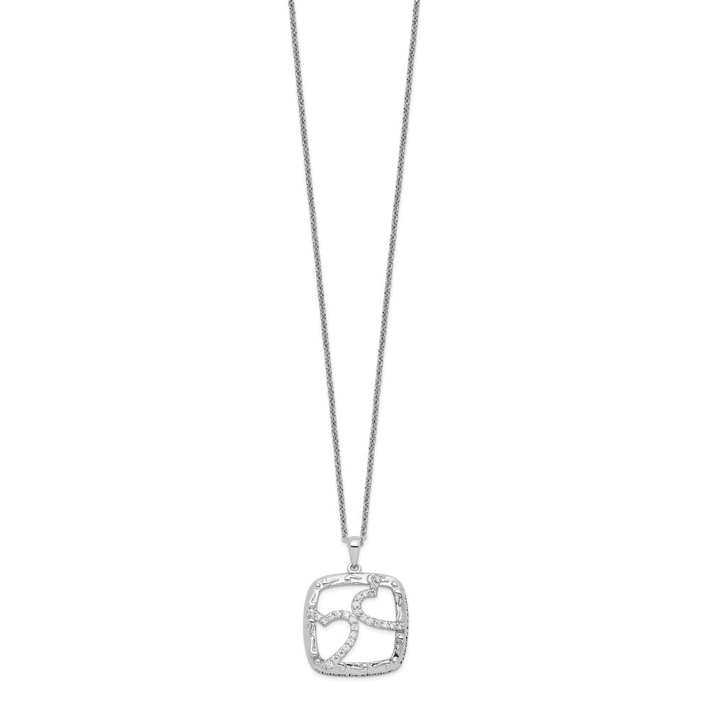 Sentimental Expressions Sterling Silver Rhodium-plated Antiqued CZ Sisters By Chance 18in Hearts Necklace 18 Inches