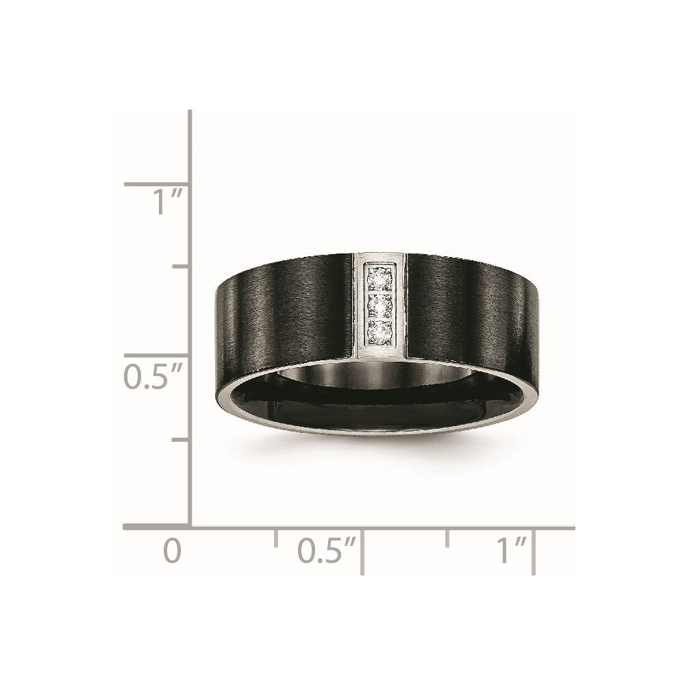 Stainless Steel Brushed Black IP-plated w/CZ 8mm Flat Size - 12