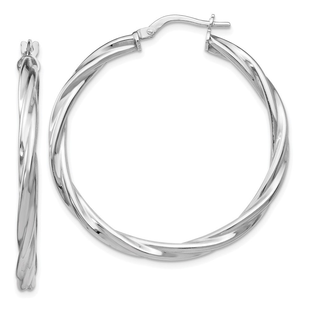 Sterling Silver RH-plated Polished Twisted Hinged Hoop Earrings