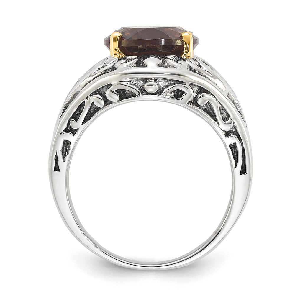 Sterling Silver w/14k Accent Antiqued Smoky Quartz Ring