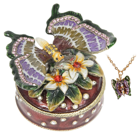 Pewter Butterfly Flowers Trinket Box