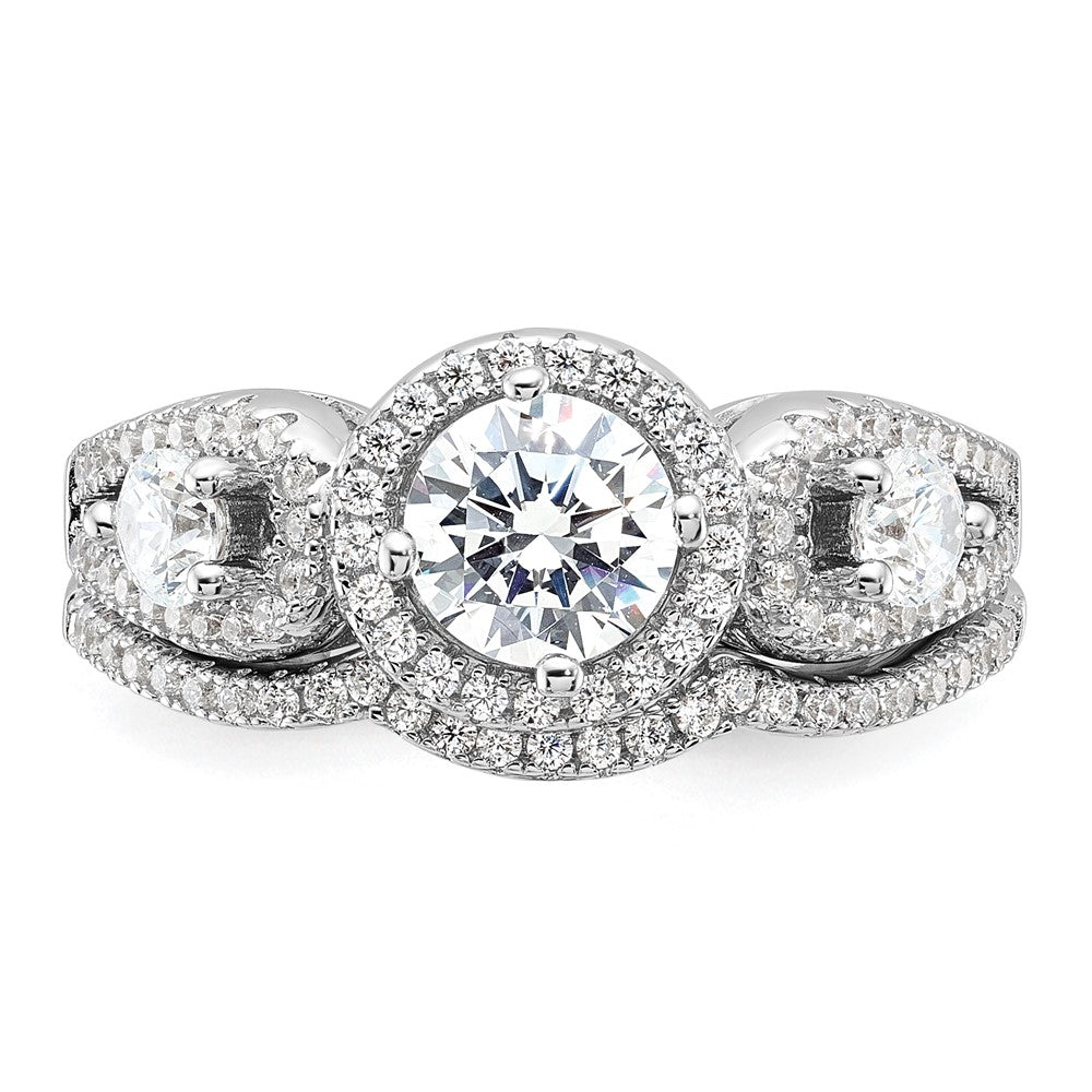 Brilliant Embers Sterling Silver Rhodium-plated 93 Stone Micro Pav‚ CZ 2-piece Wedding Set