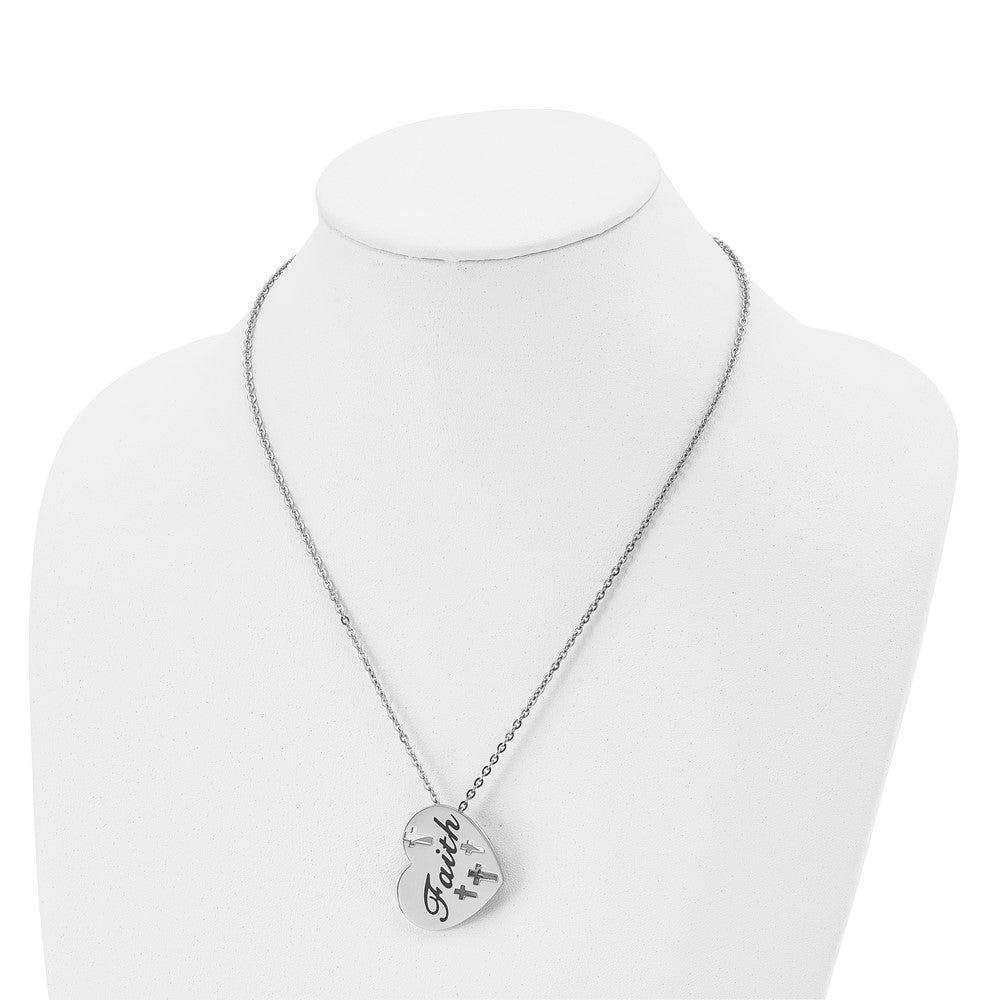 Stainless Steel Polished and Enameled FAITH Heart 20in Necklace