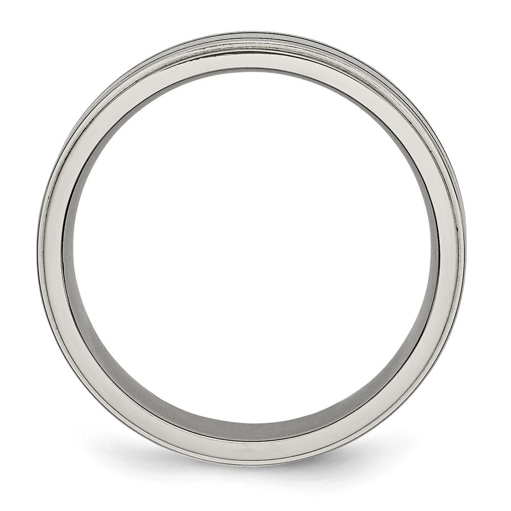 Titanium Brushed Center Black Enamel 6mm Ridged Edge Band Size - 7.5