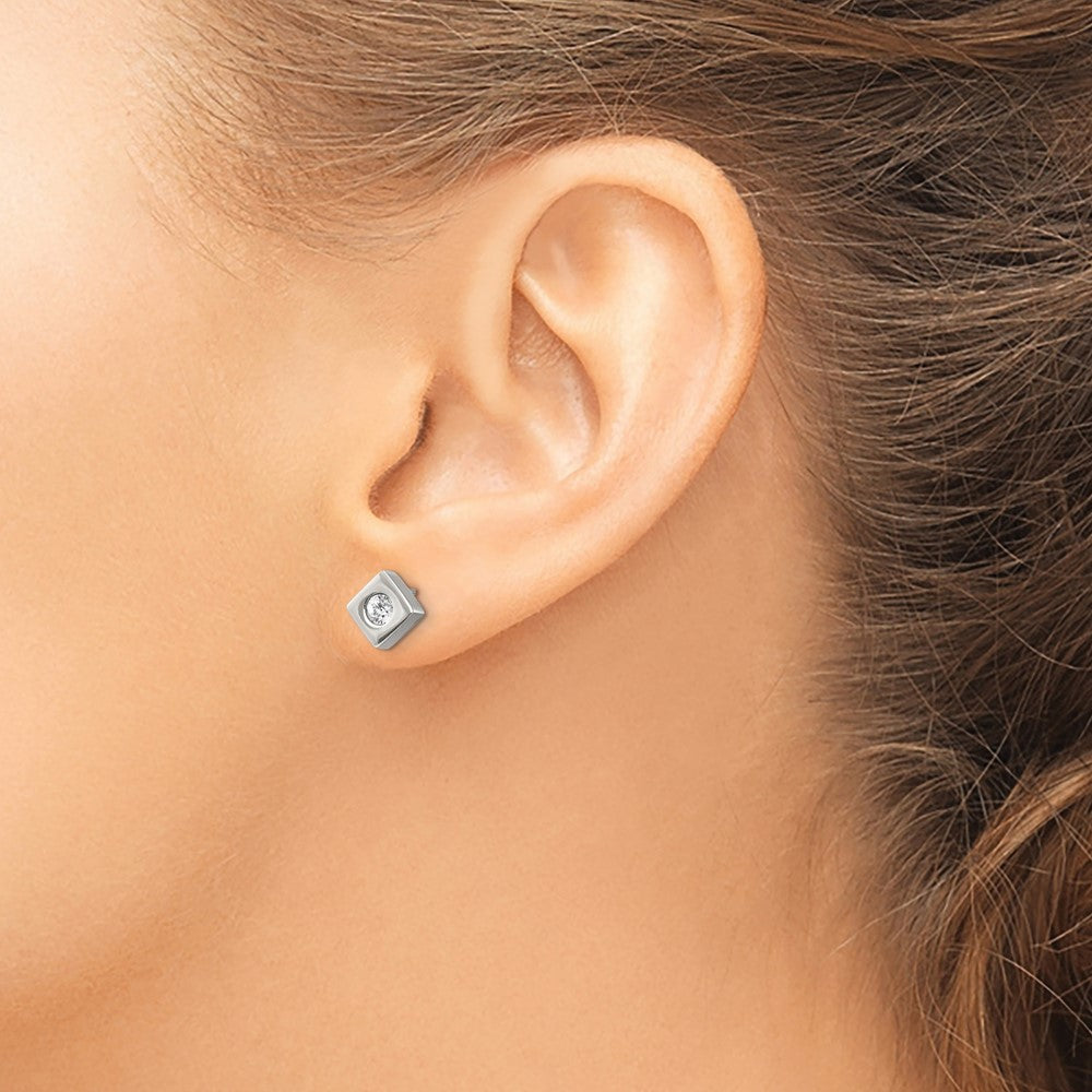 Stainless Steel Brushed w/CZ Diamond-shaped Post Earrings