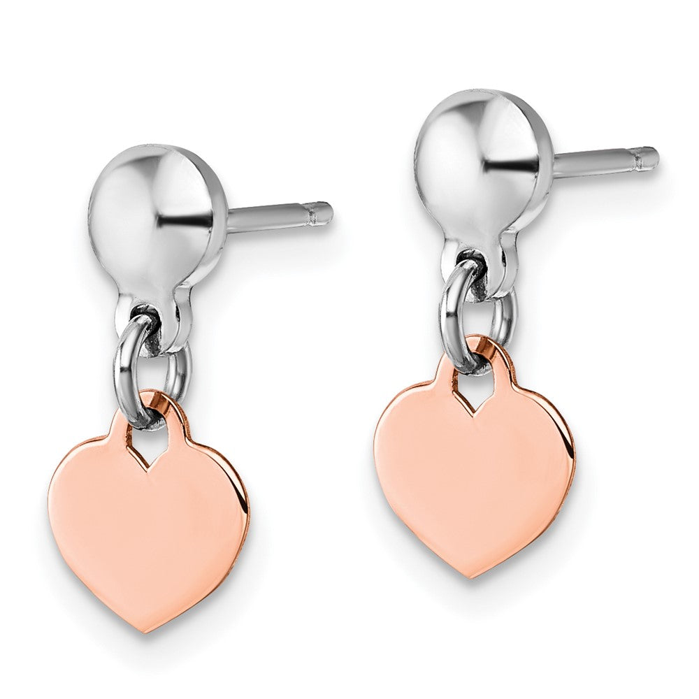Sterling Silver Rhodium-plated Rose Gold-plated Heart Post Dangle Earrings