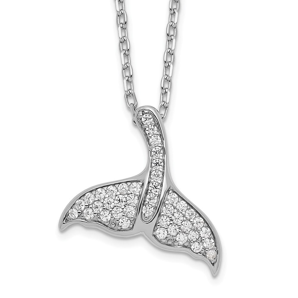 Cheryl M Sterling Silver Rhodium-plated Brilliant-cut CZ Whale Tail 16 Inch Necklace with 2 Inch Extender 16 Inches