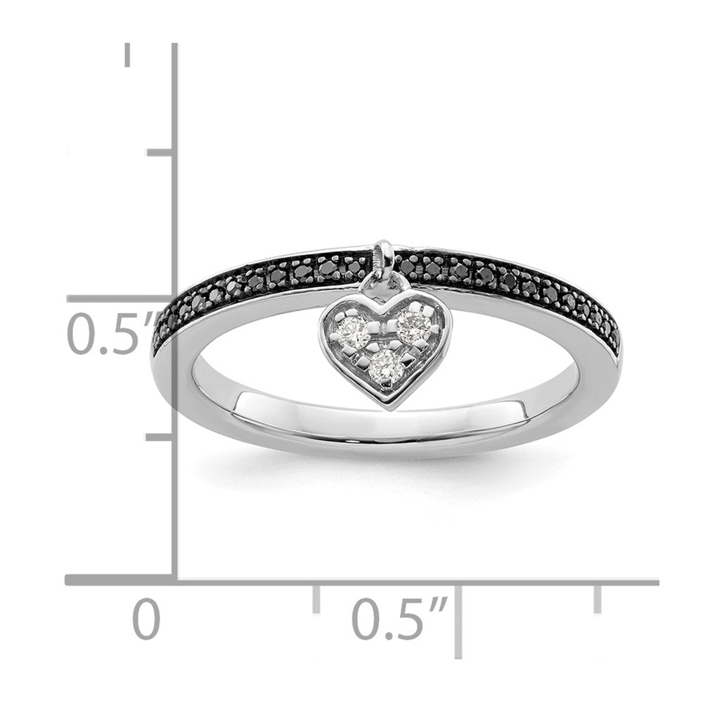 Sterling Silver Stackable Expressions Heart Black & White Diamond Ring Size -9