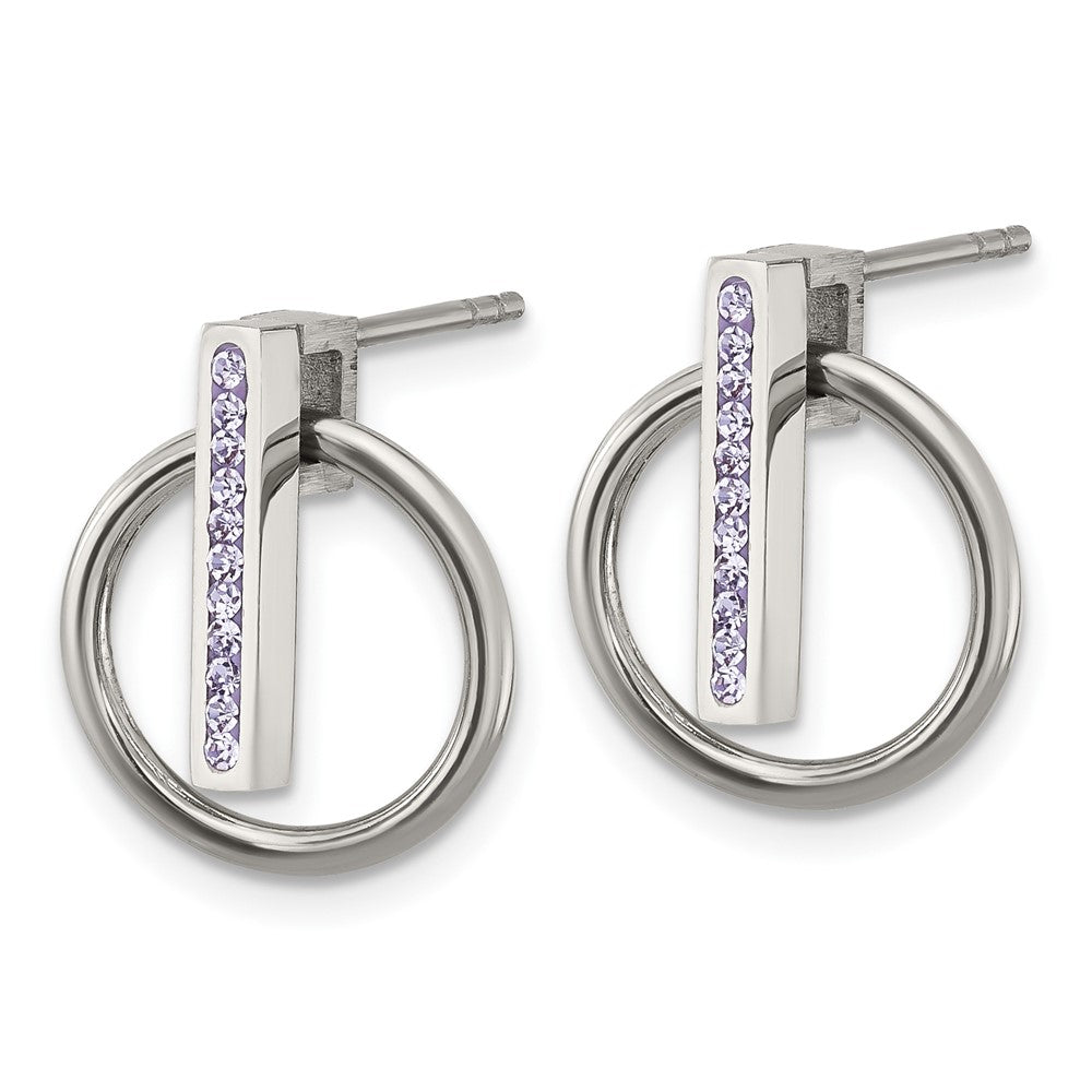 Stainless Steel Polished w/Preciosa Crystal Post Dangle Earrings