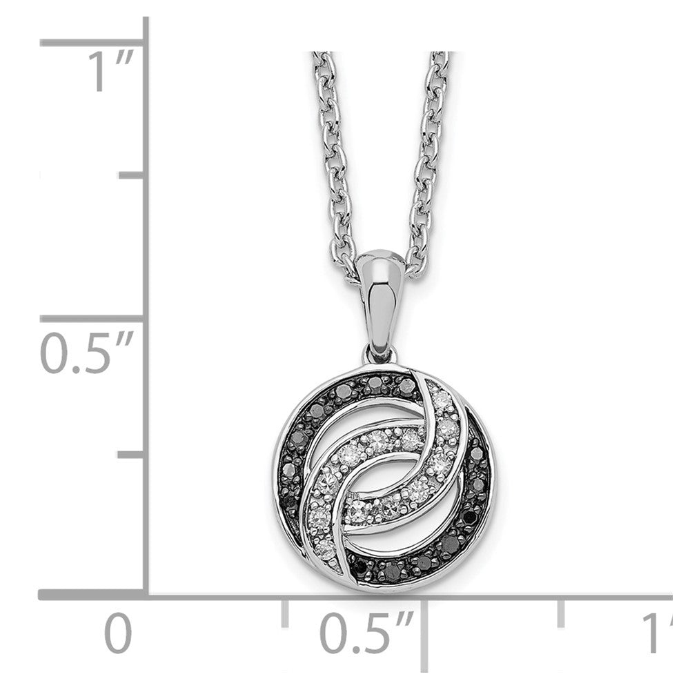 White Night Sterling Silver Rhodium-plated Black and White Diamond 18 Inch Necklace with 2 Inch Extender 18 Inches