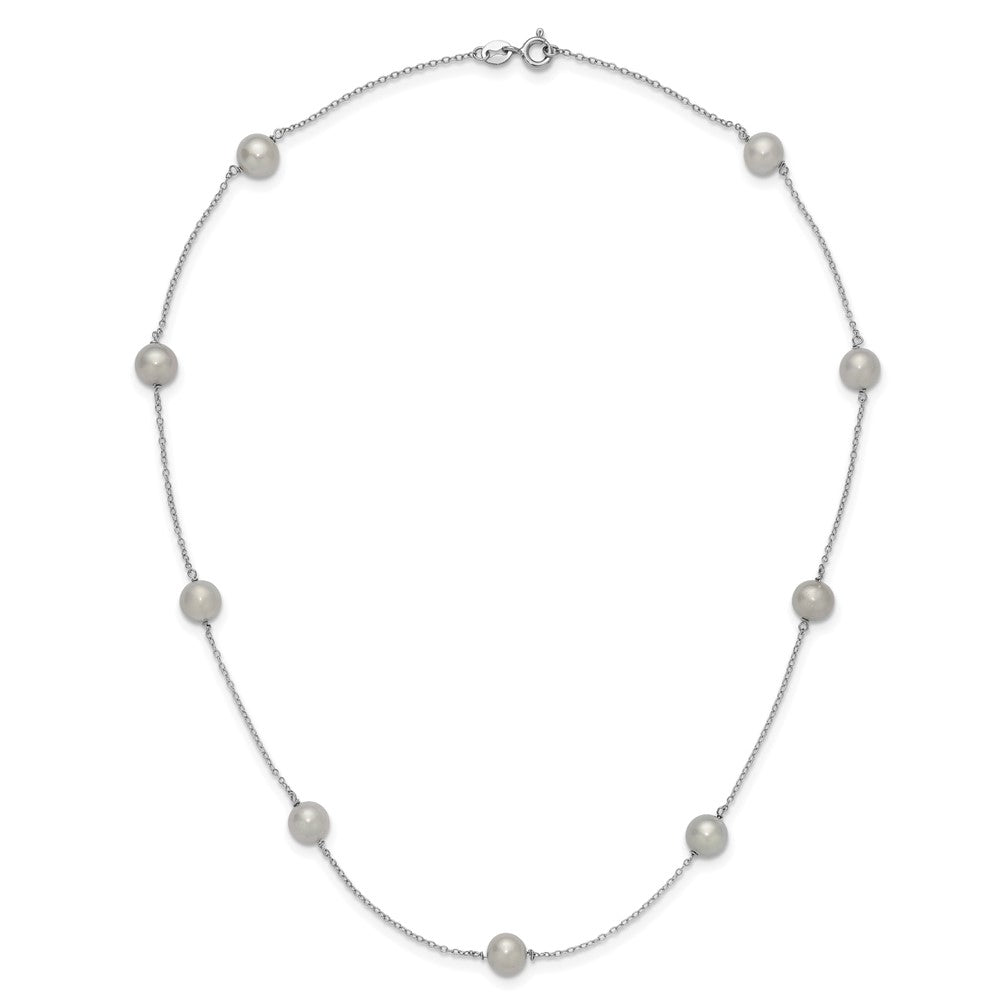 Sterling Silver Rhodium-plated 7-8mm Grey Semi-Round Freshwater Cultured Pearl 9-Station 18 inch Necklace 18 Inches
