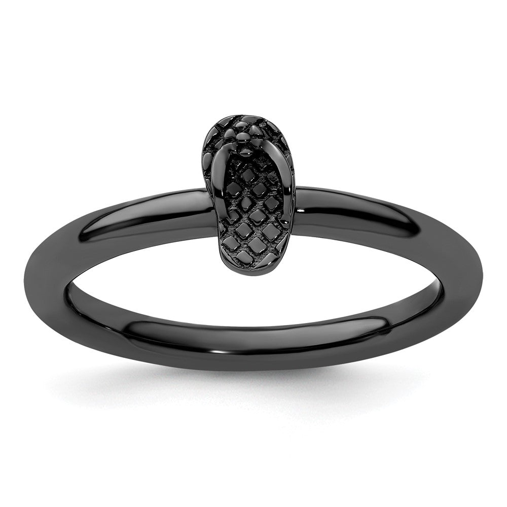 Sterling Silver Stackable Expressions Black-plated Flip Flop Ring