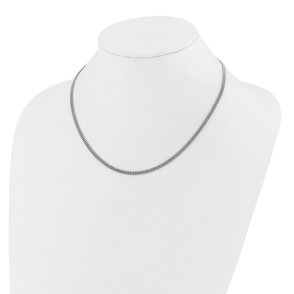 Sterling Silver RH-plt Polish 3-Strand Beaded w/2in ext. Necklace