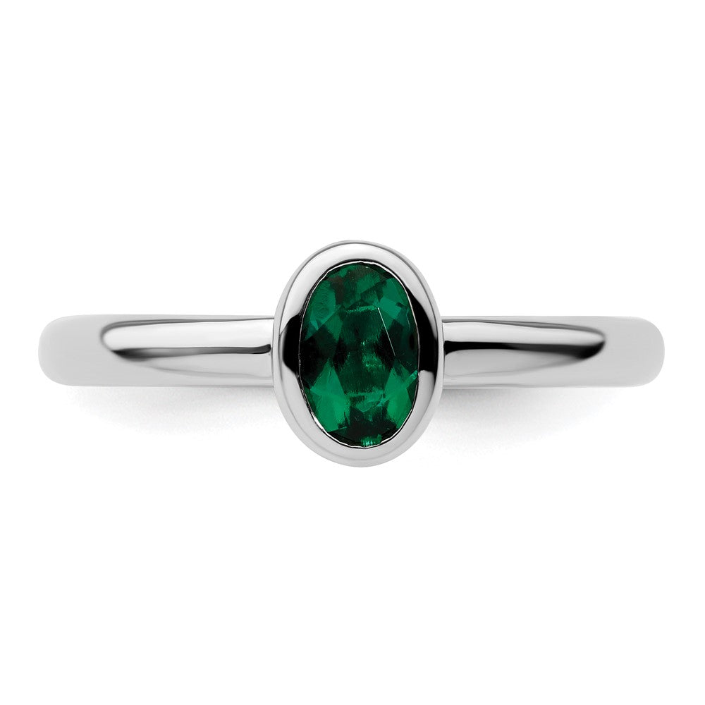 Sterling Silver Stackable Expressions Oval Created Emerald Ring Size -7