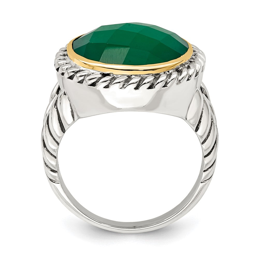 Sterling Silver w/14k Round Green Onyx Ring