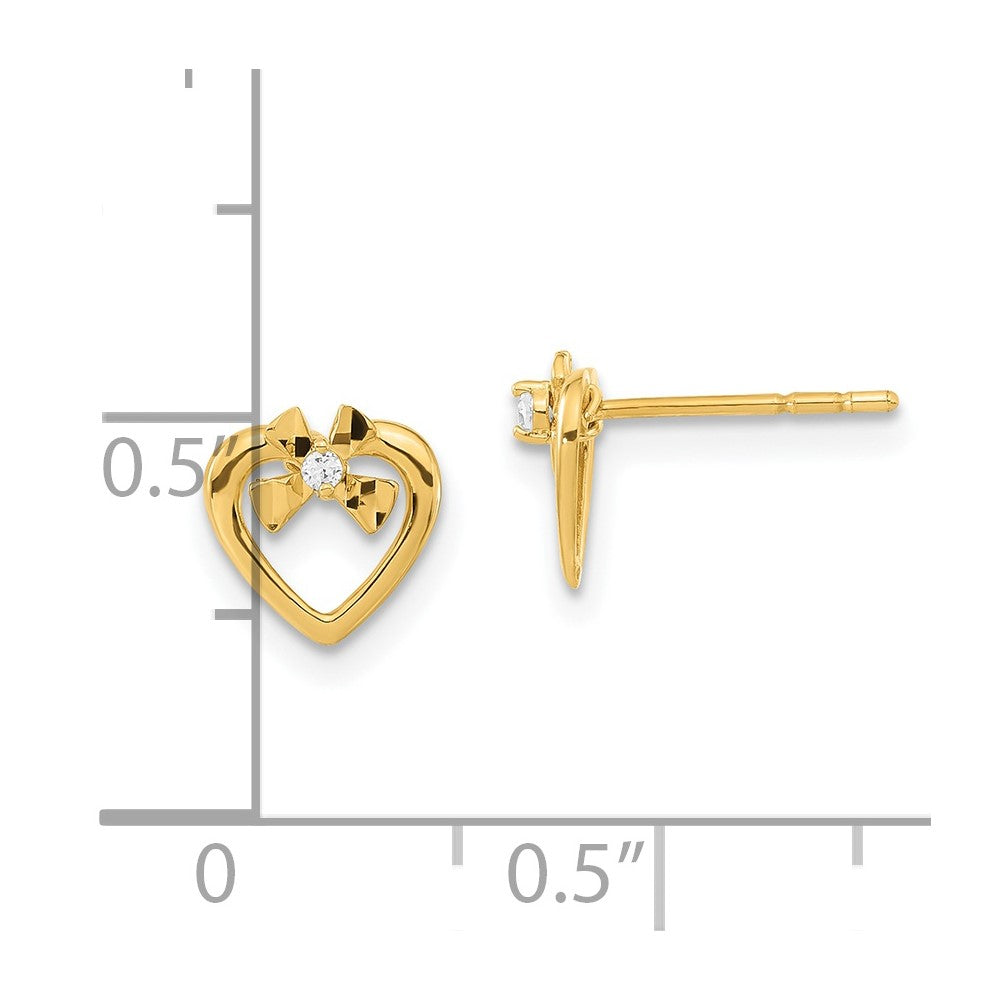 14ky Madi K Childrens Polished Diamond-cut CZ Bow Heart Post Earrings
