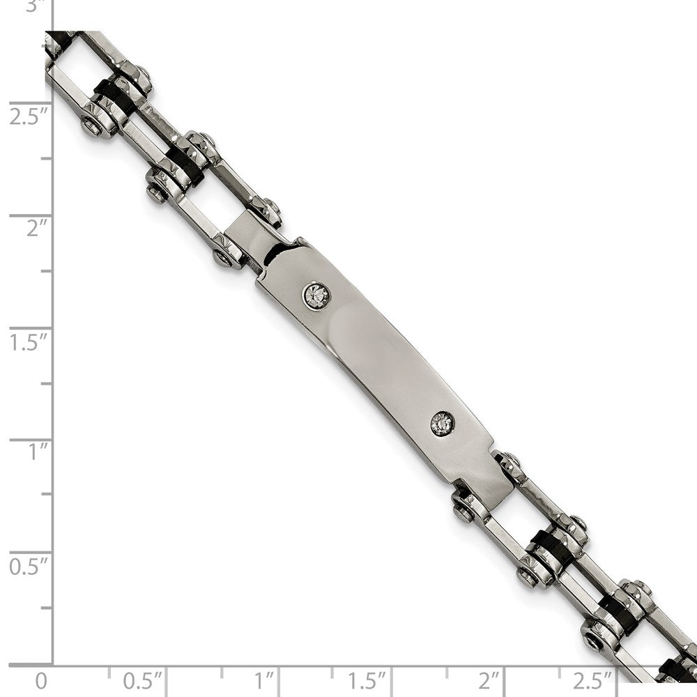 Stainless Steel Polished Black IP-plated w/CZ 8.5in Bracelet