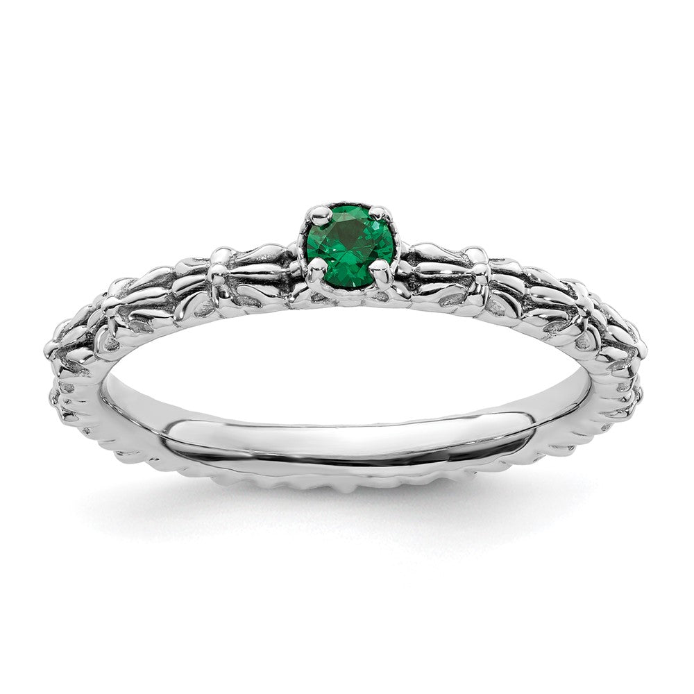 Sterling Silver Stackable Expressions Created Emerald Single Stone Ring Size -9