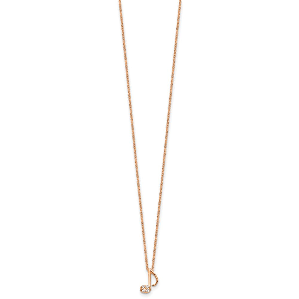 Cheryl M Sterling Silver Rose Gold-plated Polished CZ Music Note 16 Inch with 2 Inch Extension Necklace