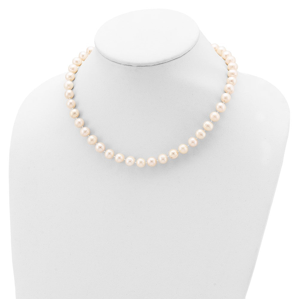 Sterling Silver Rhodium-plated 8-9mm White Near-Round Freshwater Cultured Pearl 18 inch Necklace 18 Inches