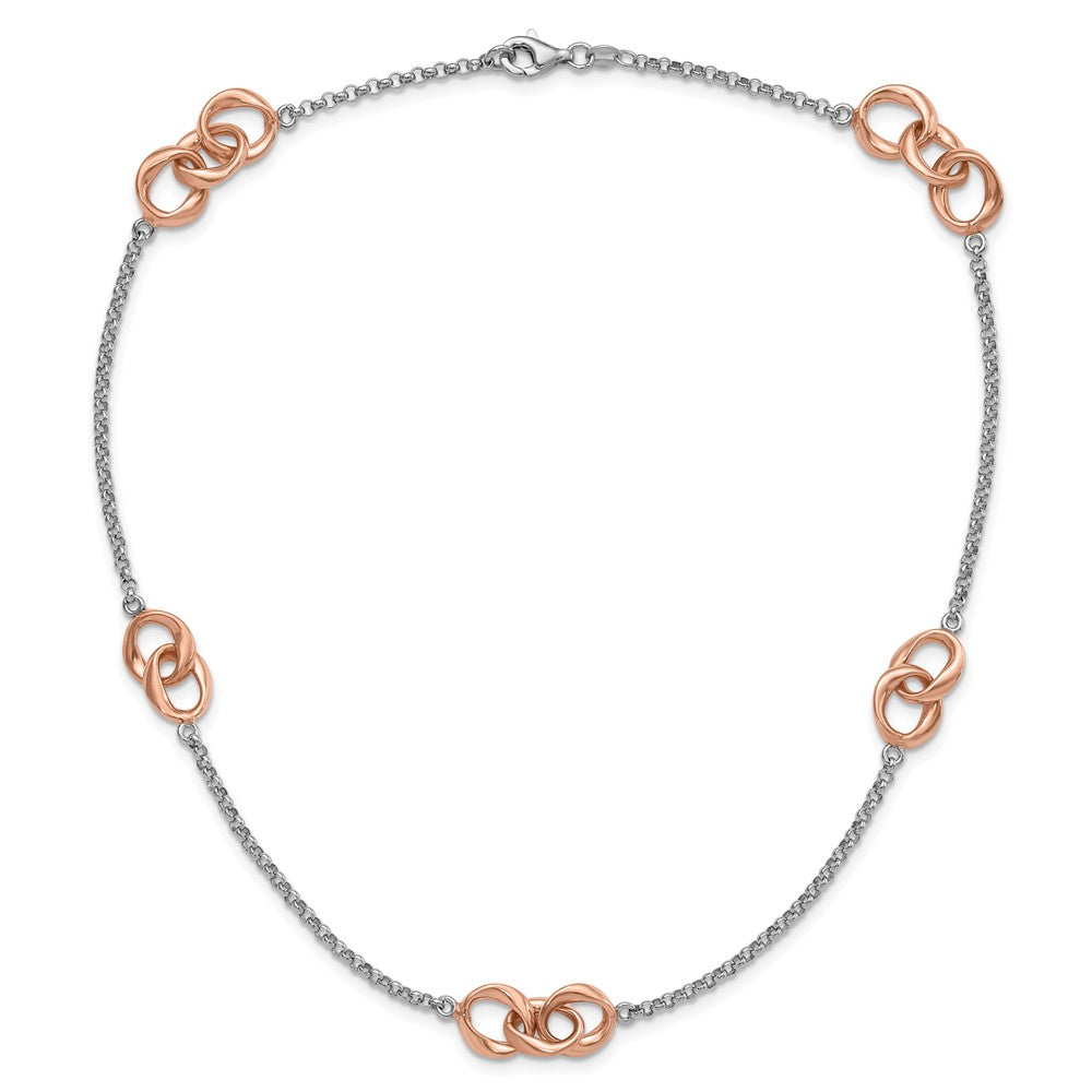 Sterling Silver & Rose Gold-plated Polished Link Station Necklace