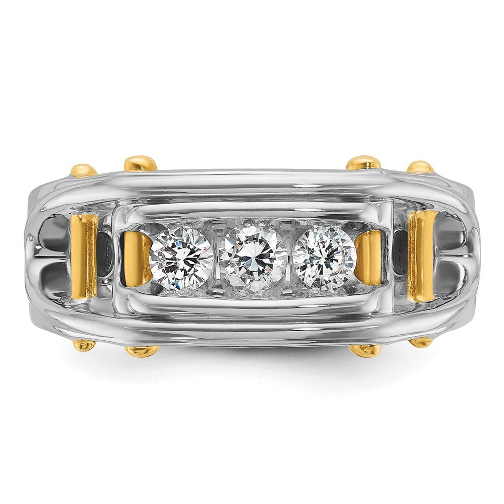IBGoodman 14k Two-tone 1/2 carat Lab Grown Diamond VS/SI+ G+ Three Stone Complete Polished and Cut Out Men's Ring
