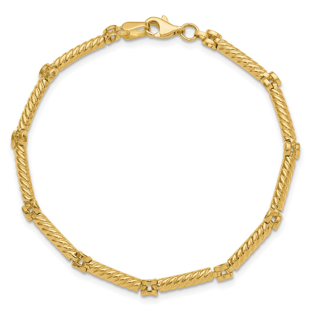 14K Polished and Textured Fancy Link Bracelet 7.5  inches
