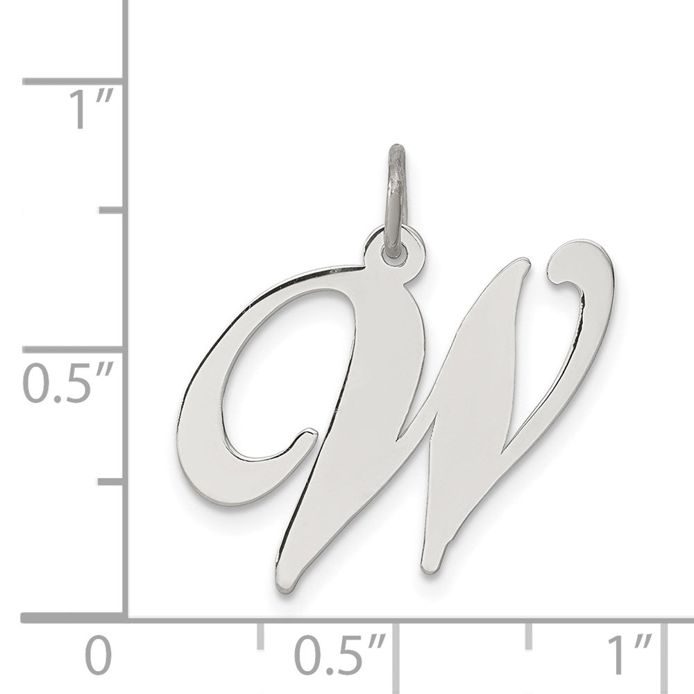 Sterling Silver Rhodium-plated Fancy Script Letter W Initial Charm