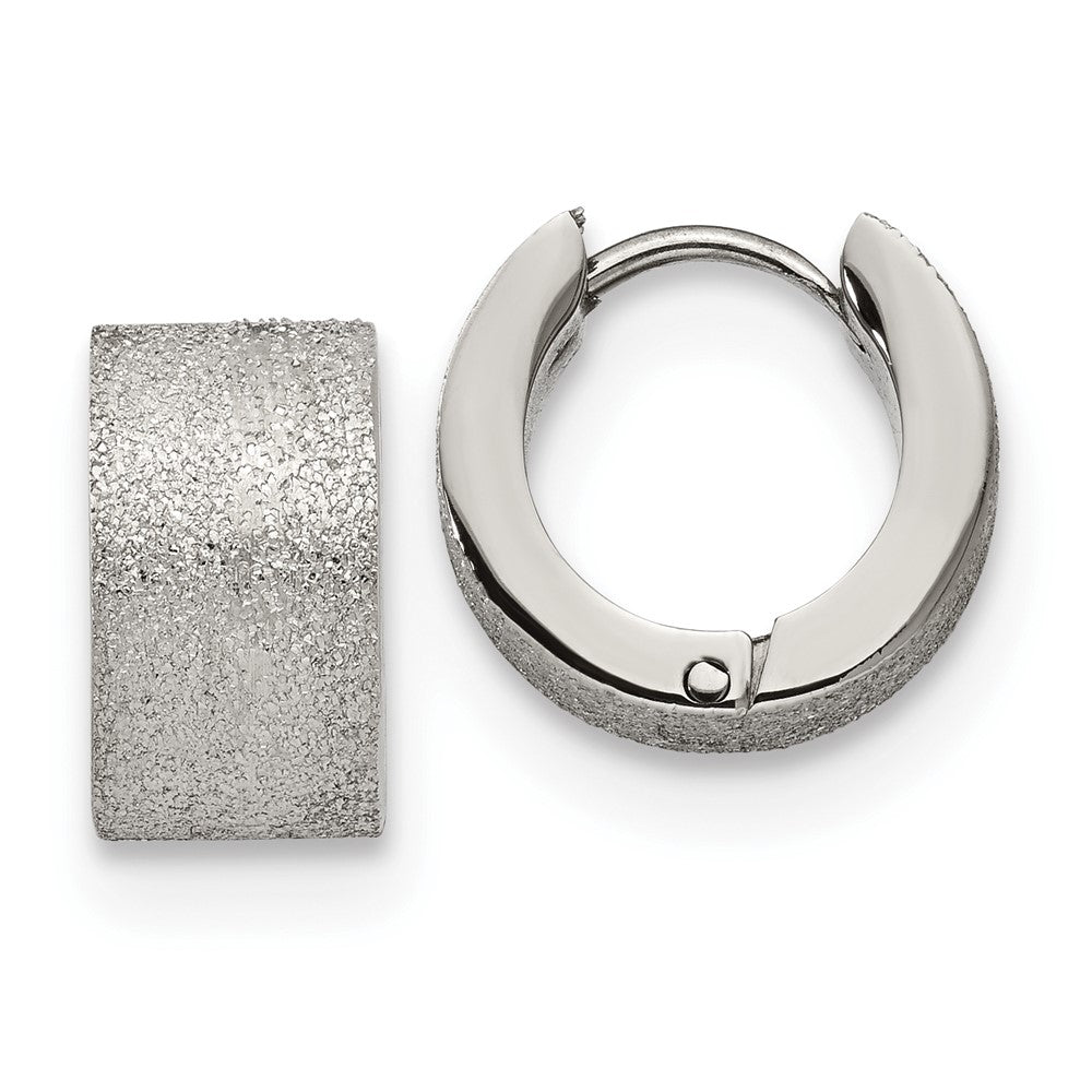 Stainless Steel Polished and Sandblasted 7mm Hinged Hoop Earrings