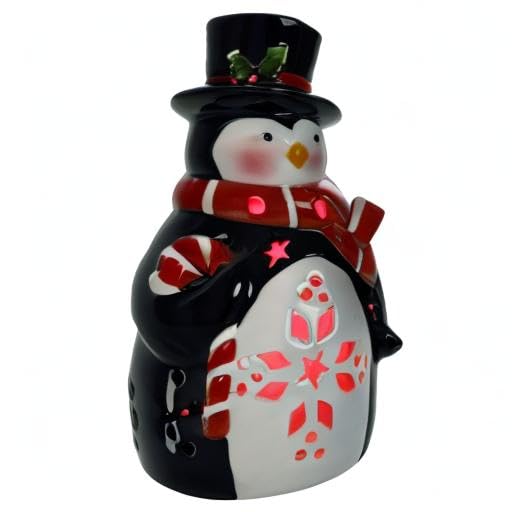 Penguin Ceramic Christmas LED Tabletop Lantern Statue