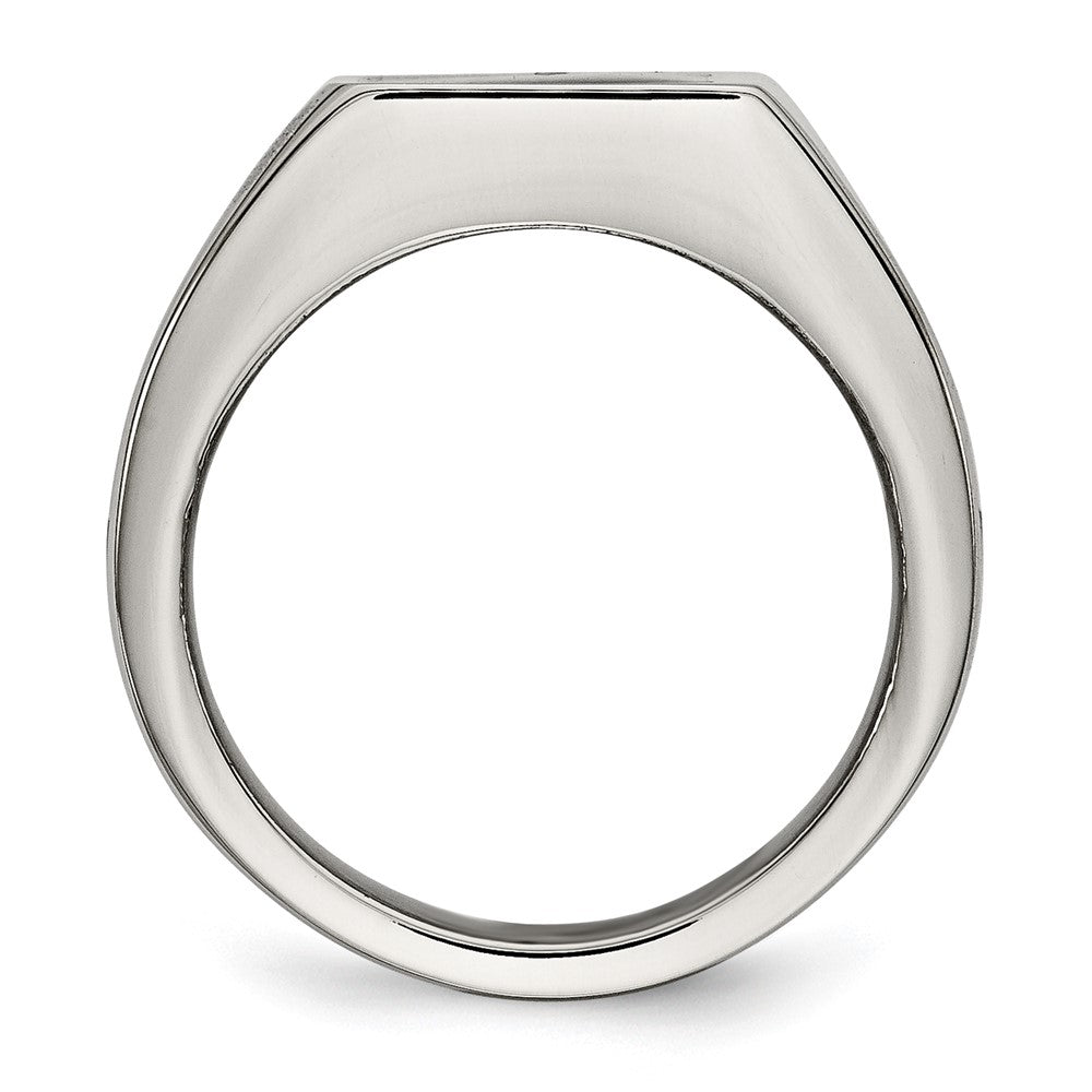 Stainless Steel Polished Carbon Fiber Inlay Signet Ring Size - 11
