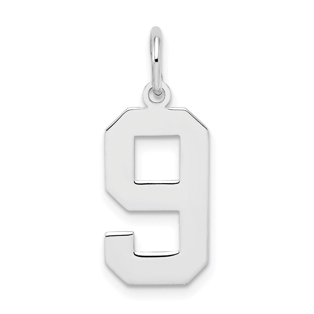 Sterling Silver/Rhodium-plated Polished Number 9 Charm