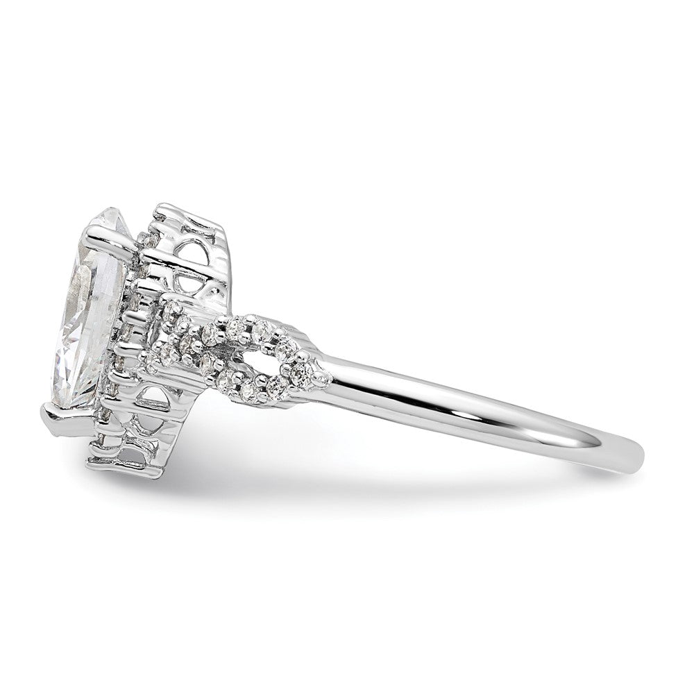 Sterling Silver Rhodium-plated Diamonore Pear Halo Ring