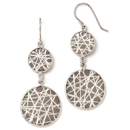 SS Ruthenium-plated Laser Design Shepherd Hook Earrings