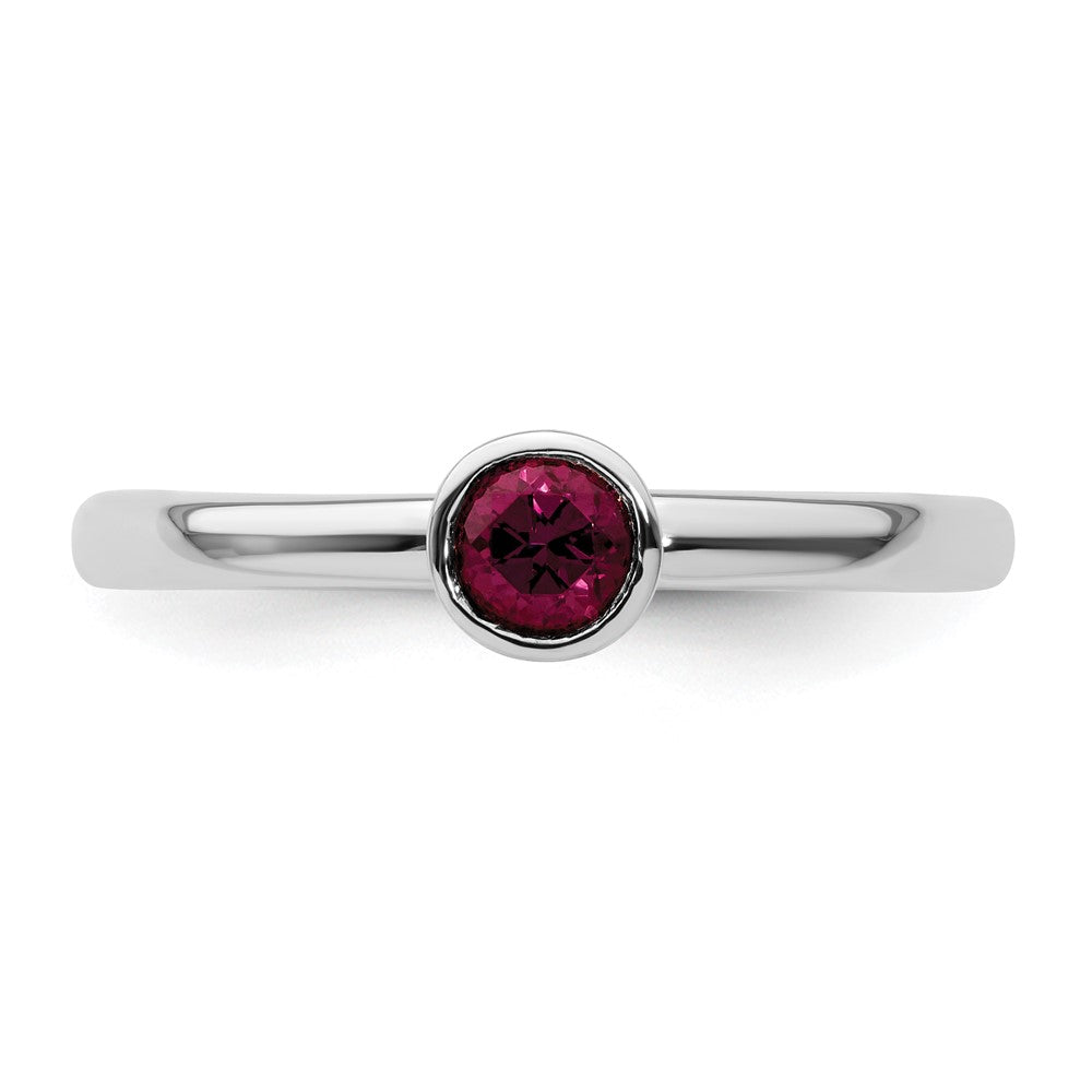 SS Stackable Expressions High 4mm Round Rhodolite Garnet Ring Size -10